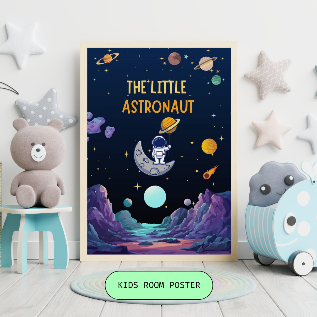 The Little Astronaut Kids Poster | Space Theme Nursery Wall Art | HeyyJunior