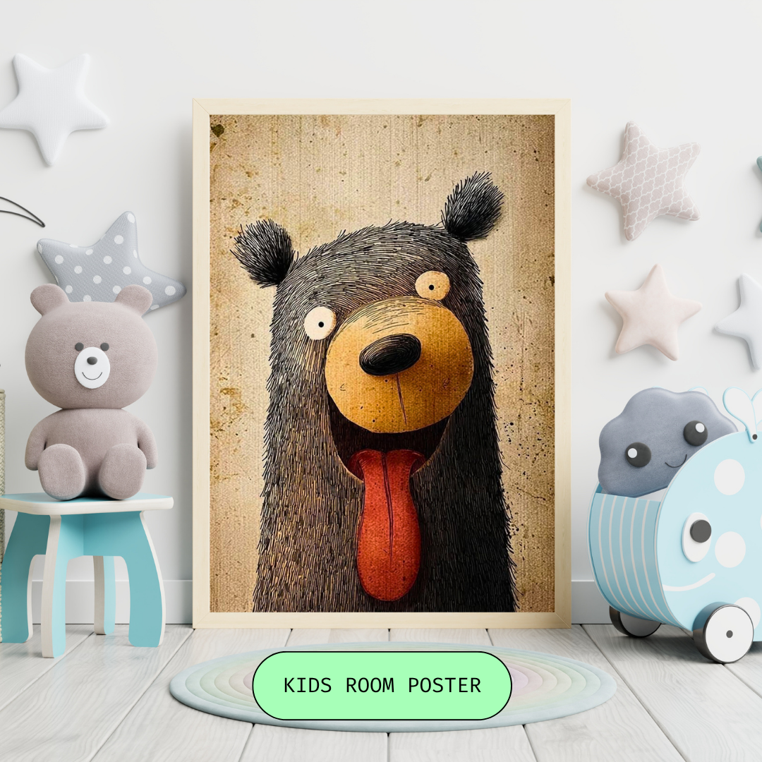 Funny Bear Kids Room Poster | Cute Animal Wall Art for Nursery & Playroom | HeyyJunior