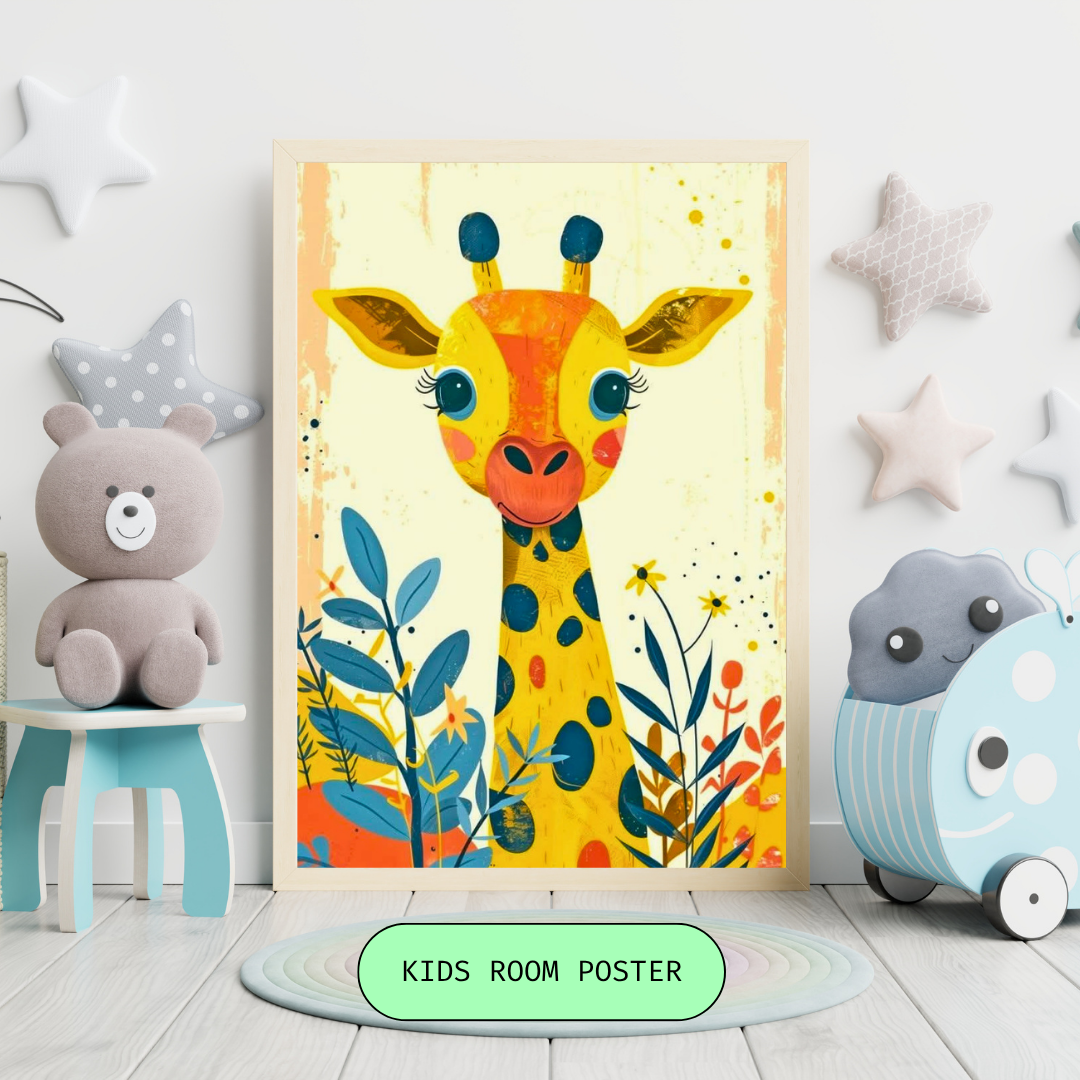 Cute Giraffe Kids Poster | Colorful Animal Wall Art for Nursery & Playroom | HeyyJunior