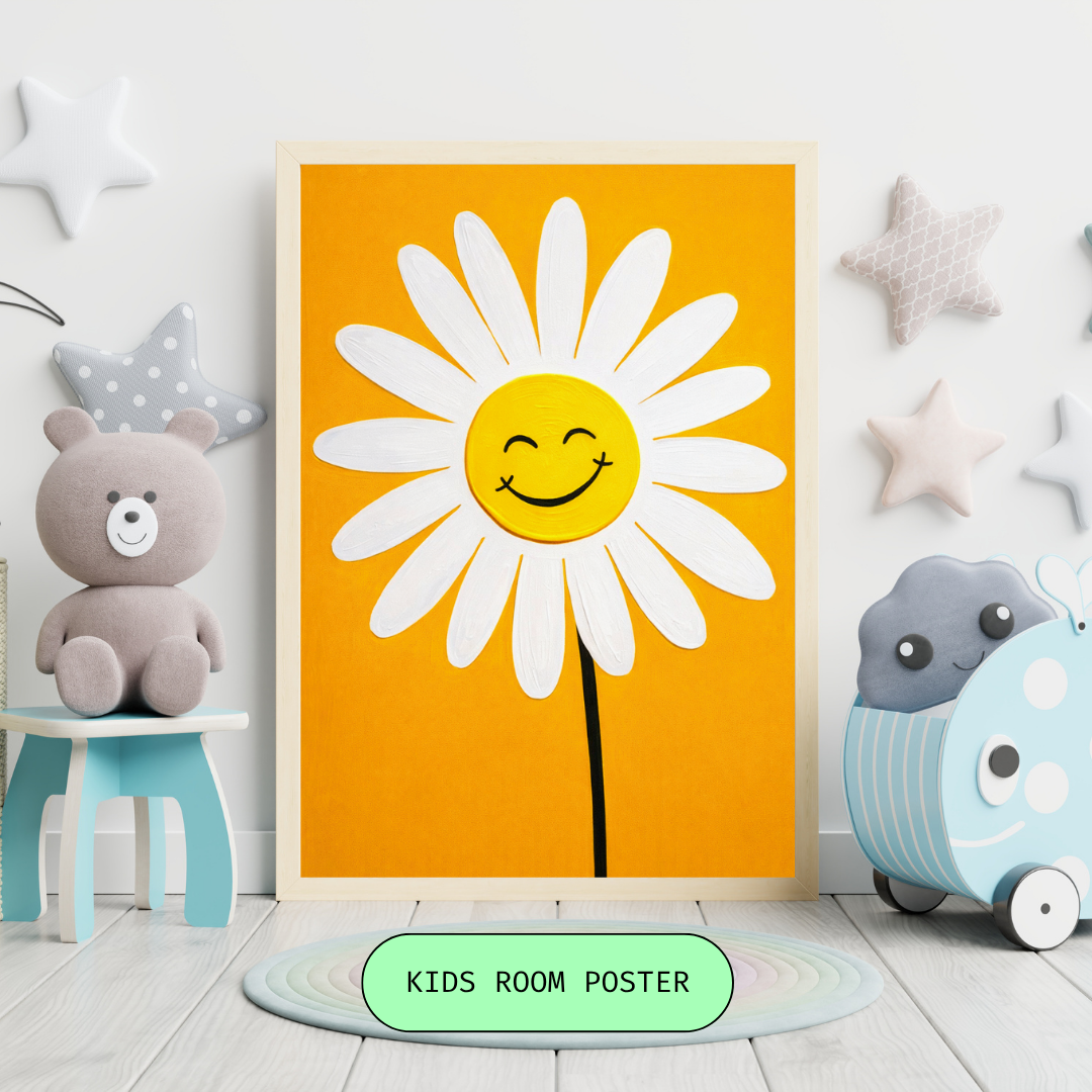 Smiling Daisy Kids Room Poster | Bright Happy Flower Wall Art for Nursery & Playroom