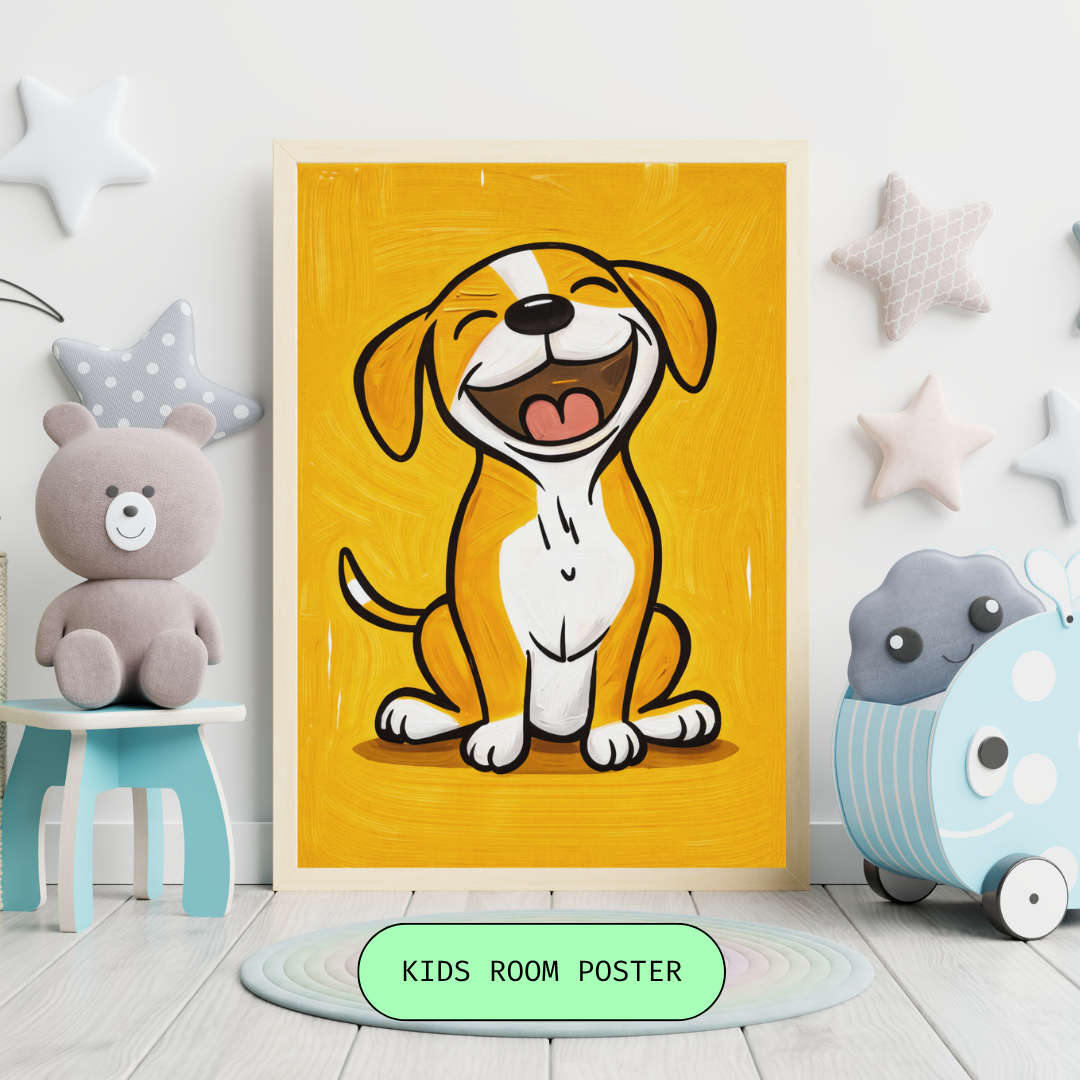 Happy Puppy Kids Room Poster | Cute Dog Wall Art for Nursery & Playroom
