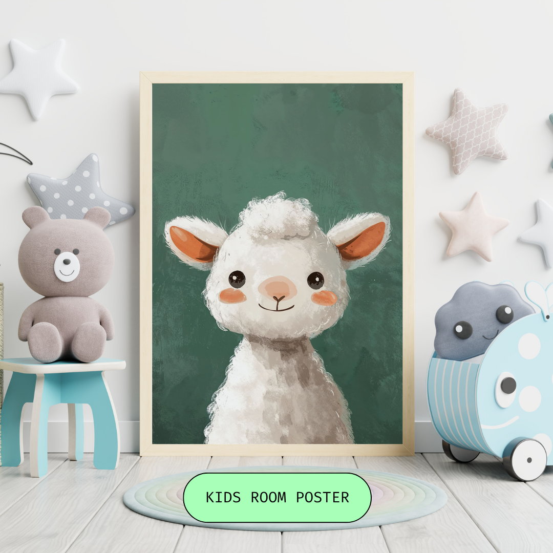 Cute Lamb Kids Poster | Adorable Animal Nursery Wall Art | HeyyJunior