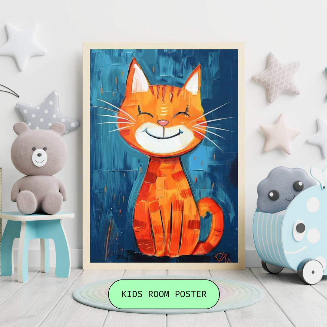 Smiling Ginger Cat Framed Poster | Playful Wall Art for Kids & Happy Homes by Heyyjunior