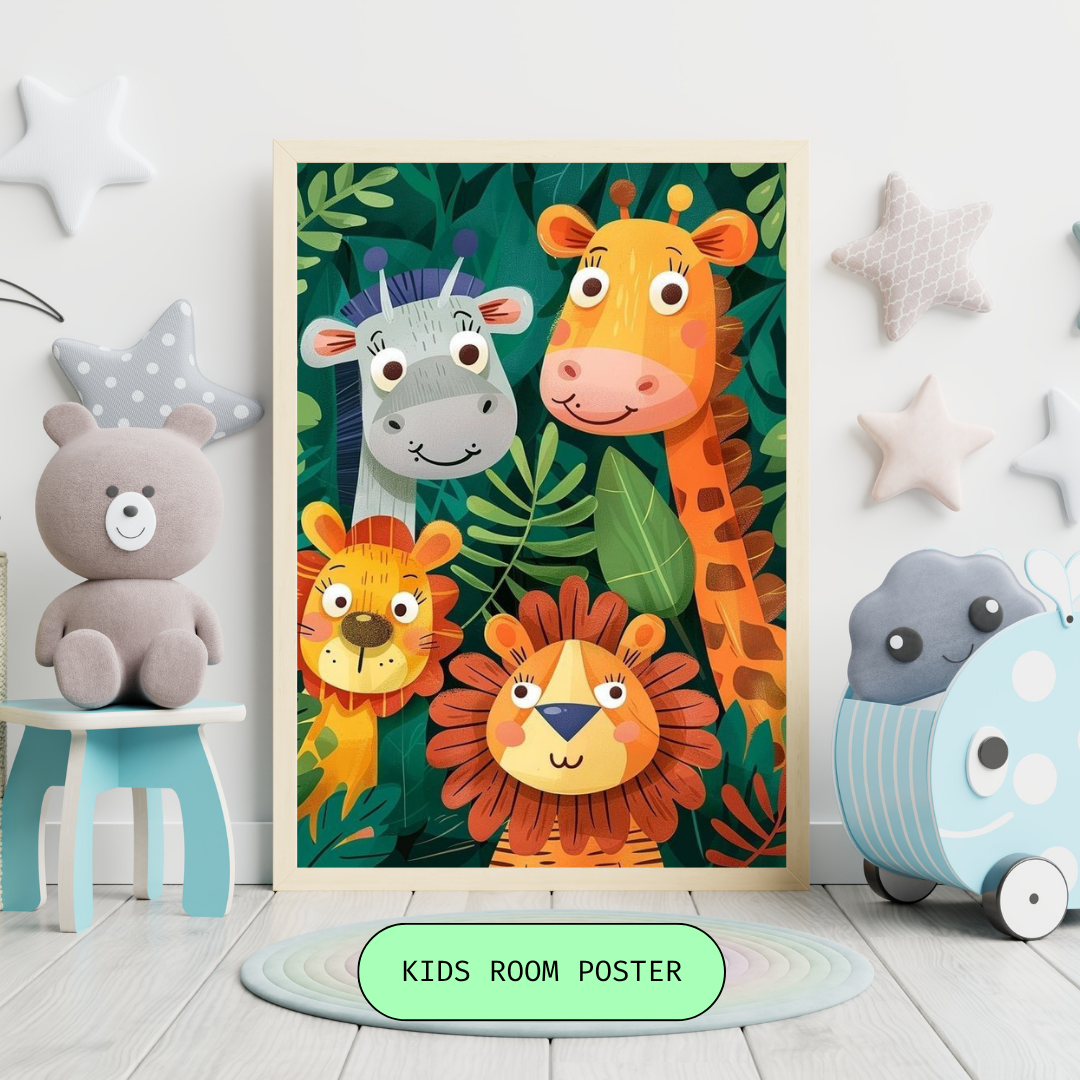 Jungle Friends Framed Poster | Playful Animal Wall Art for Kids by Heyyjunior